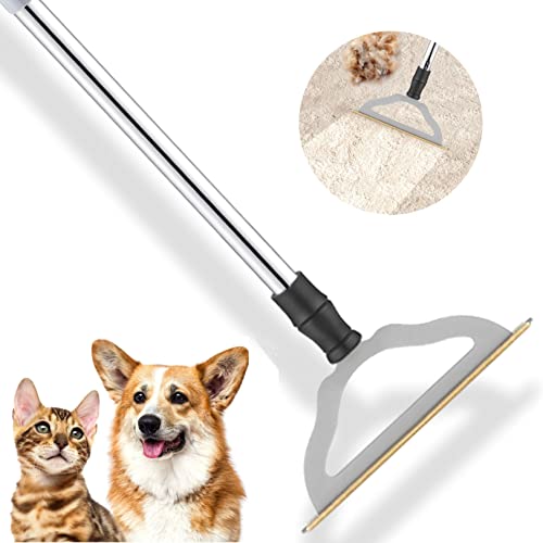 HIMODA Pet Hair Remover for Carpet, Metal Carpet Rake & Broom for Dog & Cat Hair Removal, Adjustable Long Handle Lint Remover, Large & Reusable