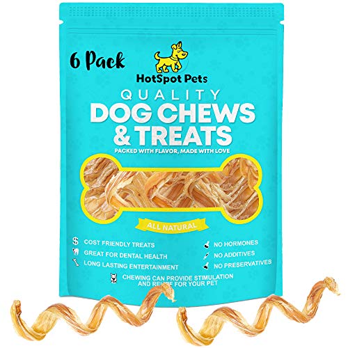 hotspot pets Spring Bully Sticks for Dogs - Premium All Natural Long Twisted Beef Pizzle Dog Chew Treats - Grain Free Fully Digestible Rawhide Alternative - 6 Inch Stix