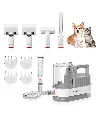 Houselife Pro Dog Grooming Kit - 2.5L Dust Cup Pet Grooming Vacuum Suction 99% Dog Hair Low Noise - Pet Hair Grooming Vacuum Dog Grooming Clippers w/ 5 Supplies - Dog Vacuum for Shedding Grooming