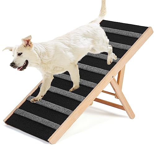 HOVONO 43.3"L*19.7"W Extra Wide & Extra Long Dog Ramp for Bed/Couch/Sofa/SUV/Car, Folding Pet Ramps for Small Medium Large Dogs and Cats, Non-slip Carpet, 6 Adjustable Heights, Support up to 132 Lbs