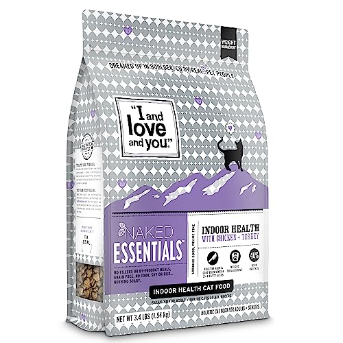 "I and love and you" Naked Essentials Dry Cat Food, Indoor Health Chicken and Turkey Recipe, Grain Free, Real Meat, No Fillers, 3.4 lb Bag