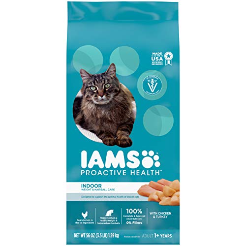 IAMS PROACTIVE HEALTH Adult Indoor Weight Control & Hairball Care Dry Cat Food with Chicken & Turkey Cat Kibble, 3.5 lb. Bag