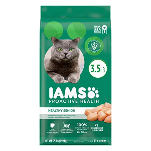 IAMS PROACTIVE HEALTH Healthy Senior Dry Cat Food with Chicken Cat Kibble, 3.5 lb. Bag