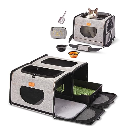 IC ICREATE.X Large Cat Carrier, Travel Litter Box for Cats, Collapsible Dog Crate, One for Litter Box and Soft cat cage 2-in-1 Double Pet Carrier Bag