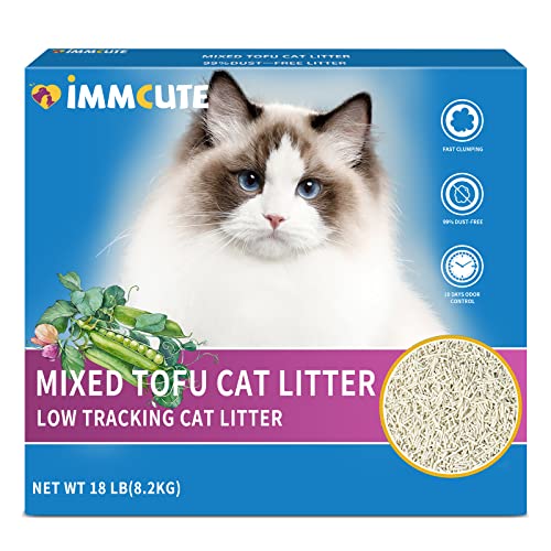 IMMCUTE Tofu Cat Litter 18LB Cat Litter Clumping 99% Dust-Free Kitty Litter Flushable Cat Litter Mixd Tofu Litter, Low Tracking, Odor Control, Unscented Litter, Natural Ingredients