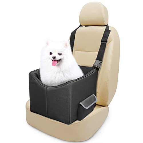 INFANZIA Dog Car Booster Seat, Elevated Pet Car Seats for Small Dogs Cats Up to 25 lbs with Storage Pockets, Washable Lookout Puppy Travel Car Seat with Safety Leash for Front Back Seats