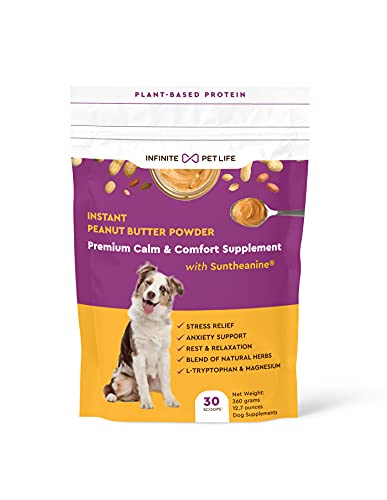 Infinite Pet Life Premium Calm & Comfort Peanut Butter Powder for Dogs- Anxiety Relief | Real Peanut Butter | 12.7 oz | Fireworks, Thunder, Stress