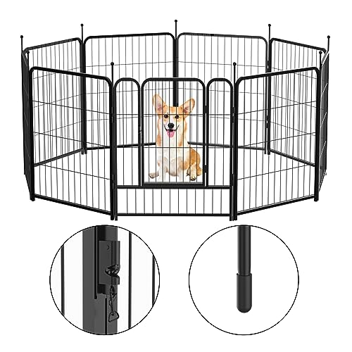 INJOPEXI Dog Playpen 8 Panels Dog Pen 32" Height Pet Playpen with Doors Metal Dog Fence Exercise Pen for Small/Medium Dogs, Pet Dog Puppy Playpen Fencing for Indoor Outdoor, RV, Camping, Yard