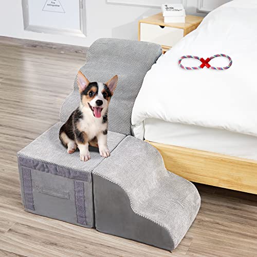 INRLKIT Foam Pet Stairs for High Beds Up to 26-30 inches High Bedside, Pet Ramps/Pet Ladder/Dog Steps for High Beds 26” Tall for Small Dogs Injured, Doggie, Old Cats, Kitty, Small Animals