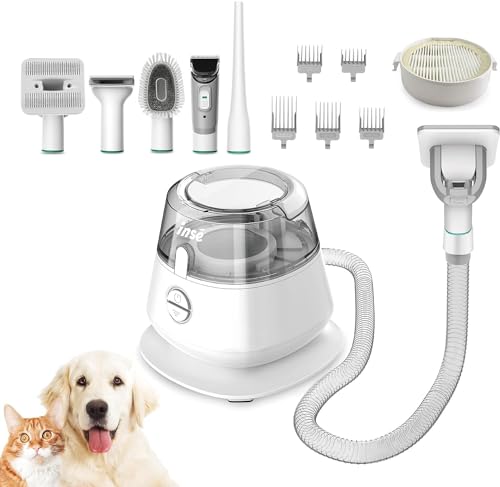 INSE Pet Grooming Kit & Dog Hair Vacuum, Dog Grooming Kit Suction 99% Pet Hair, Large Dust Cup Pet Hair Vacuum with Clipper for Dogs, 5 Pet Grooming Tools for Shedding Pet Hair