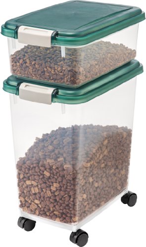 IRIS USA 10Lbs/12Qt + 25Lbs/33Qt Airtight Pet Food Storage Container Combo, Green