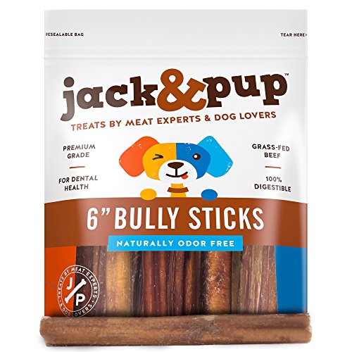 Jack&Pup 6 Inch Bully Sticks for Medium Dogs | Thick Odor Free Bully Sticks Long Lasting | All Natural, 100% Beef Pizzle Sticks (Thick 5, Pack)