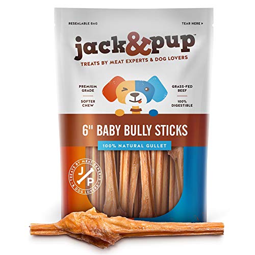 Jack&Pup Bully Sticks for Small Dogs - 6 Inch Baby Bully Stick Dog Chew (25 Pack) 6” Long Premium Grade All Natural Gourmet Puppy Treat Chews - Great for Teething Puppies