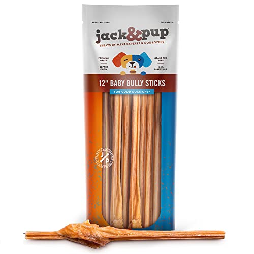 Jack&Pup Dog Bully Sticks for Small Dogs - 12 Inch Junior Bully Stick Dog Chew (18 Pack) 12" Long Premium Grade All Natural Gourmet Puppy Treat Chews - Great for Teething Puppies