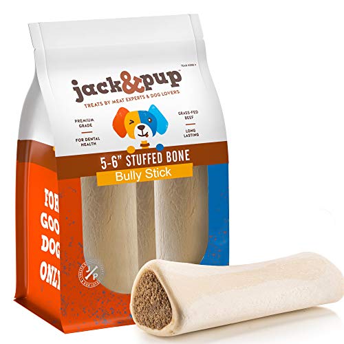 Jack&Pup Filled Dog Bones for Aggressive Chewers, 5 to 6" Dog Chew Treats Dog Bone. (Flavors: Peanut Butter, Bacon & Cheese, Bully Sticks). All Natural Dog Bones (Bully Stick)