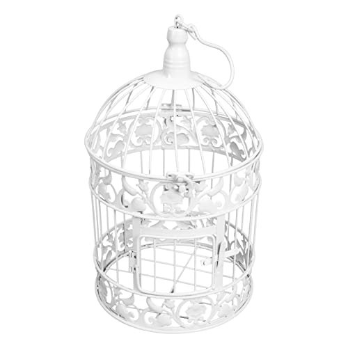 jojofuny Metal Bird Cage Centerpiece, Vintage Candle Holder Lantern Decorative Iron Bird Cage Iron Serving Platter Makeup Jewelry Display Stand Tray For Wedding Party Even White