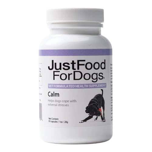 JustFoodForDogs Calm, Dog Calming Supplement for Stress, Anxiety, Travel, Thunderstorms, Hyperactivity, Fireworks - 90 Count
