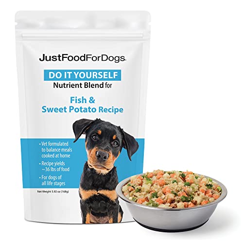 JustFoodForDogs DIY Nutrient Blend for Homemade Dog Food, Fish & Sweet Potato Recipe, 168 Grams