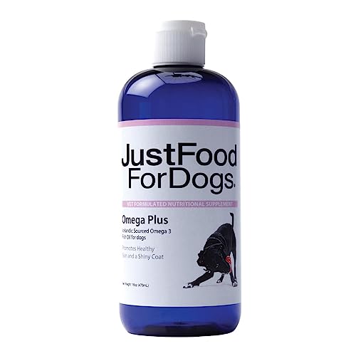 JustFoodForDogs Omega Plus Premium Fish Oil for Dogs Omega 3 Supplement, Liquid, 16 oz