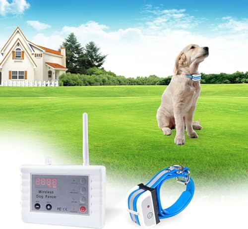 JUSTPET Dog Wireless Fence Pet Two Way Signal Containment System, Display Battery Level, Adjustable Control Range, Adjustable Warning Strength, Waterproof Reflective Dog Collar