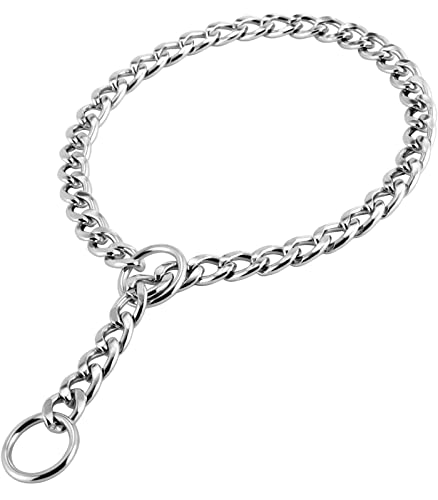 JuWow Chain Dog Training Choke Collar, Adjustable Premium Stainless Steel Slip Collars, Strong, Durable, Tarnish Resistant Metal Chain, Heavy Duty Chew Proof for Small Medium Large Dogs(2.5mm*20inch)