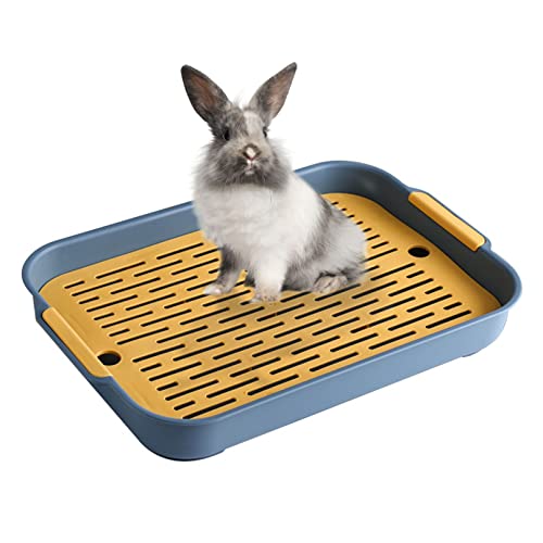 kathson Rabbit Litter Box Guinea Pig Training Litter Box Pet Toilet Potty Tray Small Animals Small Corner Litter Pan for Bunny Hamster Chinchilla Ferret Hedgehog（Navy）