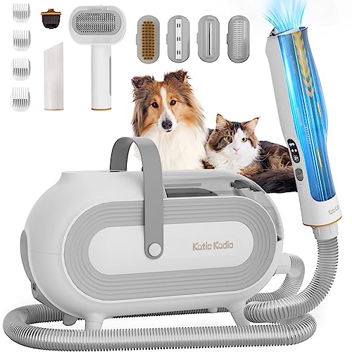 Katio Kadio Dog Grooming Kit - 60dB Low Noise Dog Hair Vacuum Groomer Suck in 99% Hair, Dog Grooming Vacuum for Shedding ≥2L Capacity, 8 Pet Grooming Tools for Dog Cat