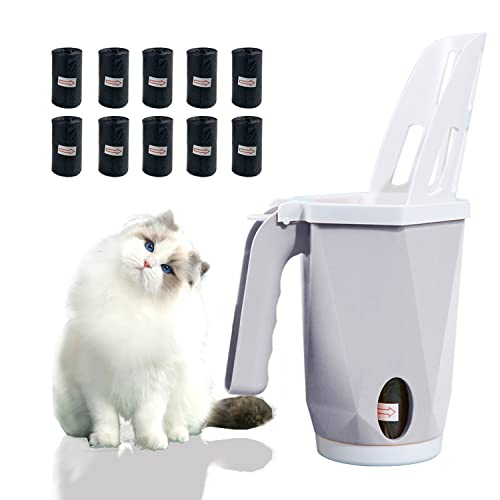 kattypet Large Capacity Scooper Cat Litter Sifter, Integrated Detachable Deep Cat Litter Scoop with Waste Container, Cat Litter Disposal System (Grey)