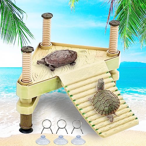 Keedolla Small Turtle Pier Floating Basking Platform for Aquatic Turtles, Floating Turtle Dock Basking Area for Turtles Tank, Decorative Aquarium Turtle Reptile Basking Platform with Ramp Ladder