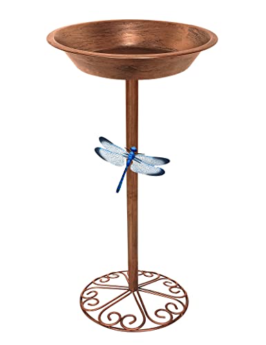 Keygift Metal Bird Baths for Outdoors, 25.5” Height Antique Copper Sturdy Pedestal Bird Feeder Birdbath for Garden Backyard