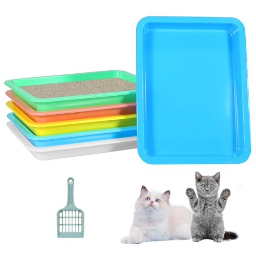 Koparion 6 Pcs Cat Litter Box, 6-Color Open Kitten Litter Box, Shallow Litter Box, with a Litter Scoop, Suitable for Cats and Other Small Pets