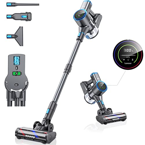 Laresar Cordless Vacuum Cleaner with Charging Station, 400W/33Kpa Stick Vacuum Cleaner with Dual Display, Handheld Vacuum Cleaner with Dust Sensor, Vacuum for Pet Hair, Carpet and Hardwood Floor