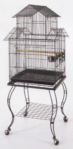 Large 57-Inch Pagoda House Roof Top Parrot Lovebird Cockatiel Cockatiels Parakeets Cage with Stand, Black Vein