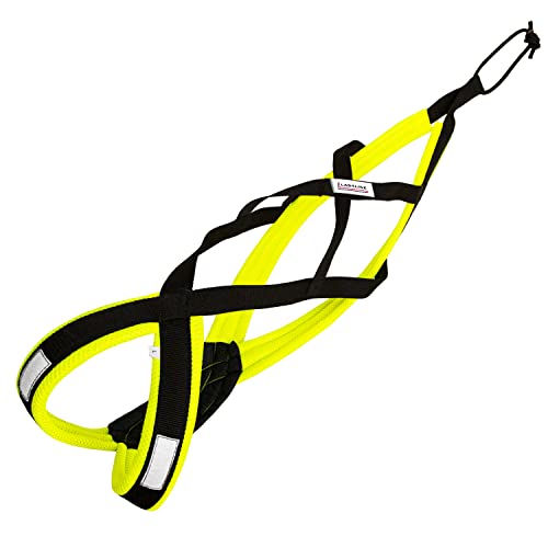 LASALINE Dog Pulling Harness, X Back for Canicross, Sled Harness, Ski Joring, Bike Joring, Scooter, Dog Mushing, Black Neonyellow