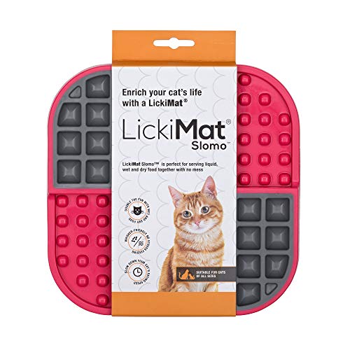 Lickimat Slomo, Cat Slow Feeder Lick Mat, Boredom Anxiety Reducer; Perfect for Food, Treats, Yogurt, or Peanut Butter. Fun Alternative to a Slow Feed Cat Bowl or Dish, Pink