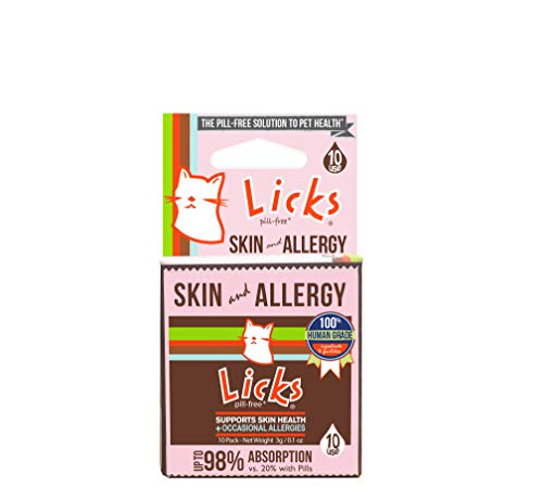 Licks Pill-Free Cat Skin and Allergy - Omega 3 Cat Allergy Relief - Cat Vitamins & Supplements for Itchy Skin - Turmeric Supplement for Cat Skin - Gel Packets - 10 Use