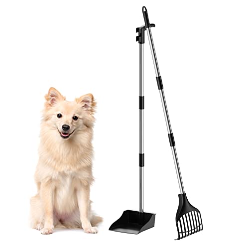 Lifewit Plastic Pooper Scooper Dog for Yard, Lightweight Portable Pet Poop Shovel for Medium/Small Dogs, Adjustable Metal Pole Long Handle Poop Scoop Set for Lawns, Yard, Grass