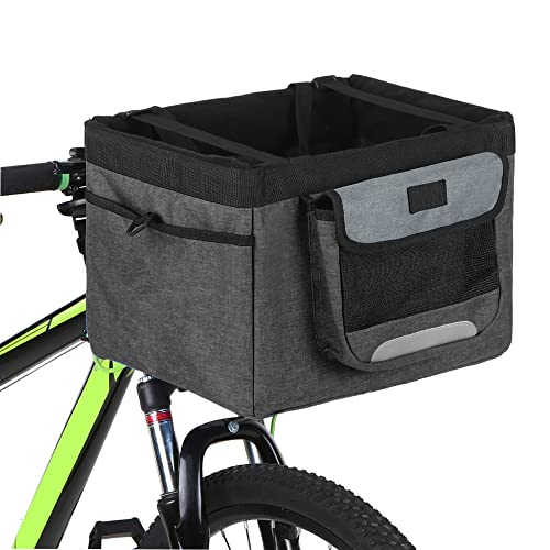 Lixada Bike Basket Folding Pet Cat Dog Carrier Front Removable Bicycle Handlebar Basket Quick Release Easy Install Detachable Cycling Bag Mountain Picnic Shopping