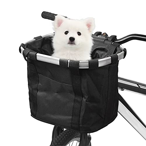 Lixada Bike Basket, Small Pet Cat Dog Carrier Bicycle Handlebar Front Basket - Folding Detachable Removable Easy Install Quick Released Picnic Shopping Bag, Max. Bearing: 22lbs