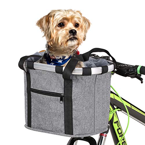 Lixada Bike Basket, Small Pet Cat Dog Carrier Bicycle Handlebar Front Basket Folding Detachable Removable Easy Install Quick Released Picnic Shopping Bag, Max. Bearing: 11lbs