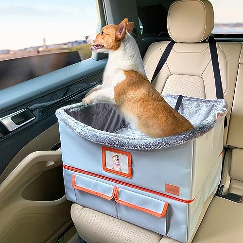 LOOBANI Dog Booster Seat, Secure Dog Car Booster Seat for Small & Medium Dogs Up to 30LBS, Larger Space Safe Ride Dog Seat for Car, Easy Install Elevated Dogs to See Out the Window, Fits for SUV Truck