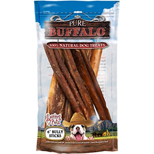 Loving Pets Pure Buffalo 6-Inch Bully Stick Dog Treat, 6-Pack
