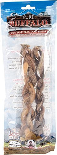 Loving Pets Pure Buffalo 9-Inch Braided Bully Stick Dog Treat, 2-Pack