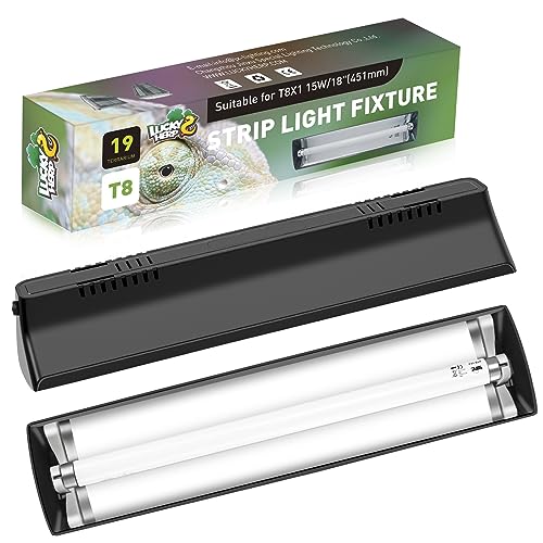 LUCKY HERP T8 Reptile Light Fixture Combo Kit, UVB Reptile Light Fixture with Desert UVB 10.0 Fluorescent Tube, UVB Reptile Light for Amphibian, Lizard, Bearded Dragon, Tortoise, Chameleon (15W)