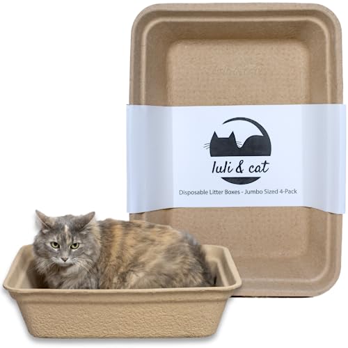 Luli & Cat Disposable Litter Boxes for Cats | Jumbo Sized 4-Pack | Durable and Water Resistant