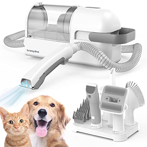 lvittyPet Dog Grooming Kit & Pet Hair Vacuum(Low Noise) Pet Grooming Vacuum with Powerful Suction 1.8L,5 Pet Grooming Tools for Dogs Vacuum for Shedding Grooming