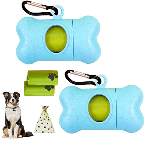 LYGJMYOK Blue Dog Poop Bag Holder With Internal Rotation Axis, Dog Poop Bag Scented Dispenser For Leash With Premium Hook,30 Pet Poop Bags With Dog Footprints, Dog Leash Bag Holder 2 Pack