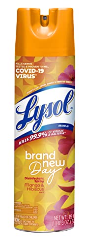 Lysol Disinfectant Spray, Sanitizing and Antibacterial Spray, For Disinfecting and Deodorizing, Mango & Hibiscus Scent, 19 Fl Oz, (Packaging May Vary)