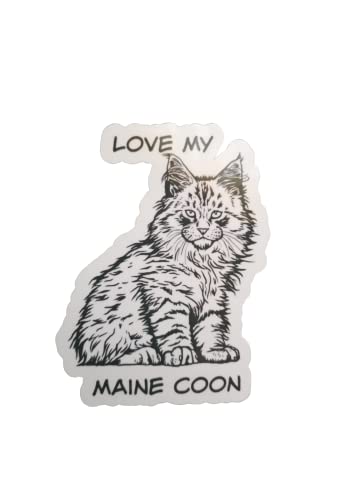 Maine Coon black, white sticker Love My Maine Coon handmade 3" sticker Active