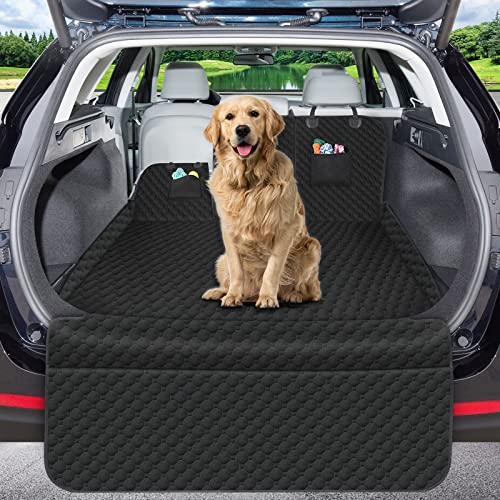 Mancro SUV Cargo Liner for Dogs, Waterproof Dog Seat Cover for SUV with Bumper Flap Protector, Durable Non-Slip Polyester Pet Trunk Cargo Cover for Vehicles, Vans, Universal Fit (84” L x 54” W)